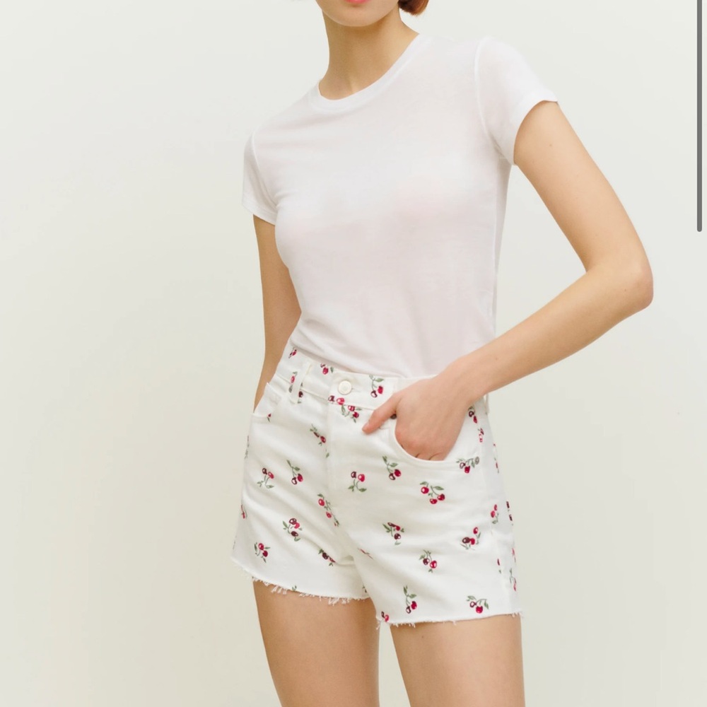 NWT REFORMATION Cherries Embroidered High Rise Jean Shorts 🌸